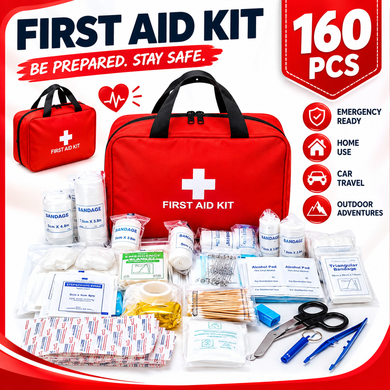 First Aid Kit 160 Pcs Camping Emergency Survival Kit for Car Home Office Hiking