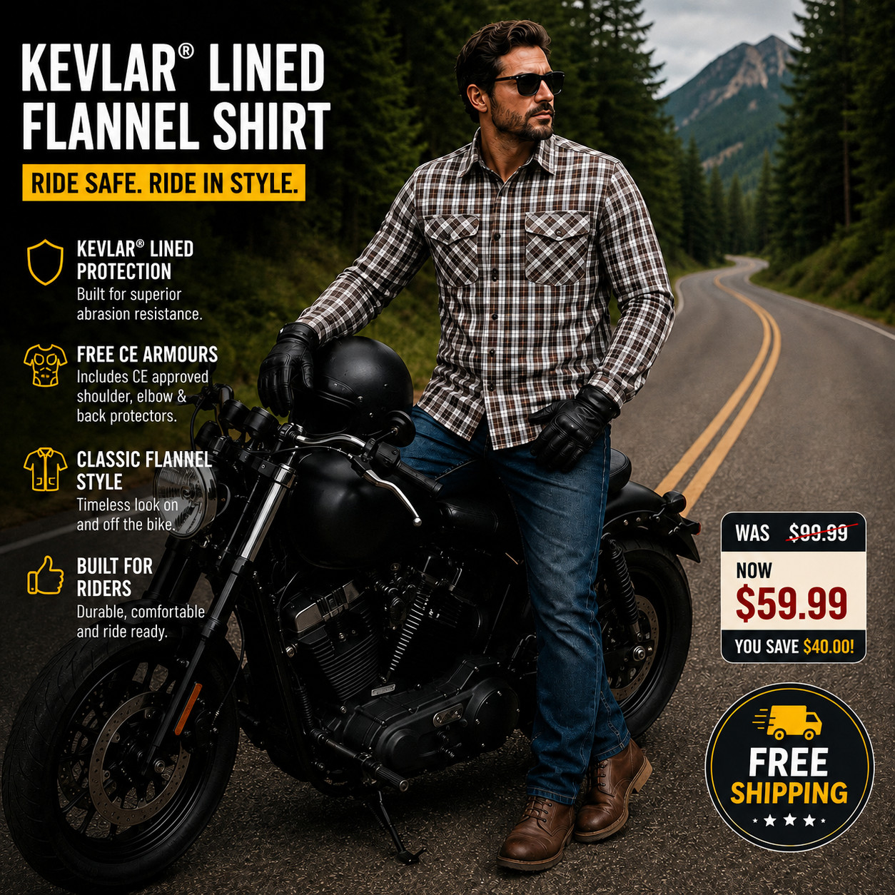 Men's Motorcycle Riding Shirt KEVLAR® Lined Aramid Protective Biker Shirt