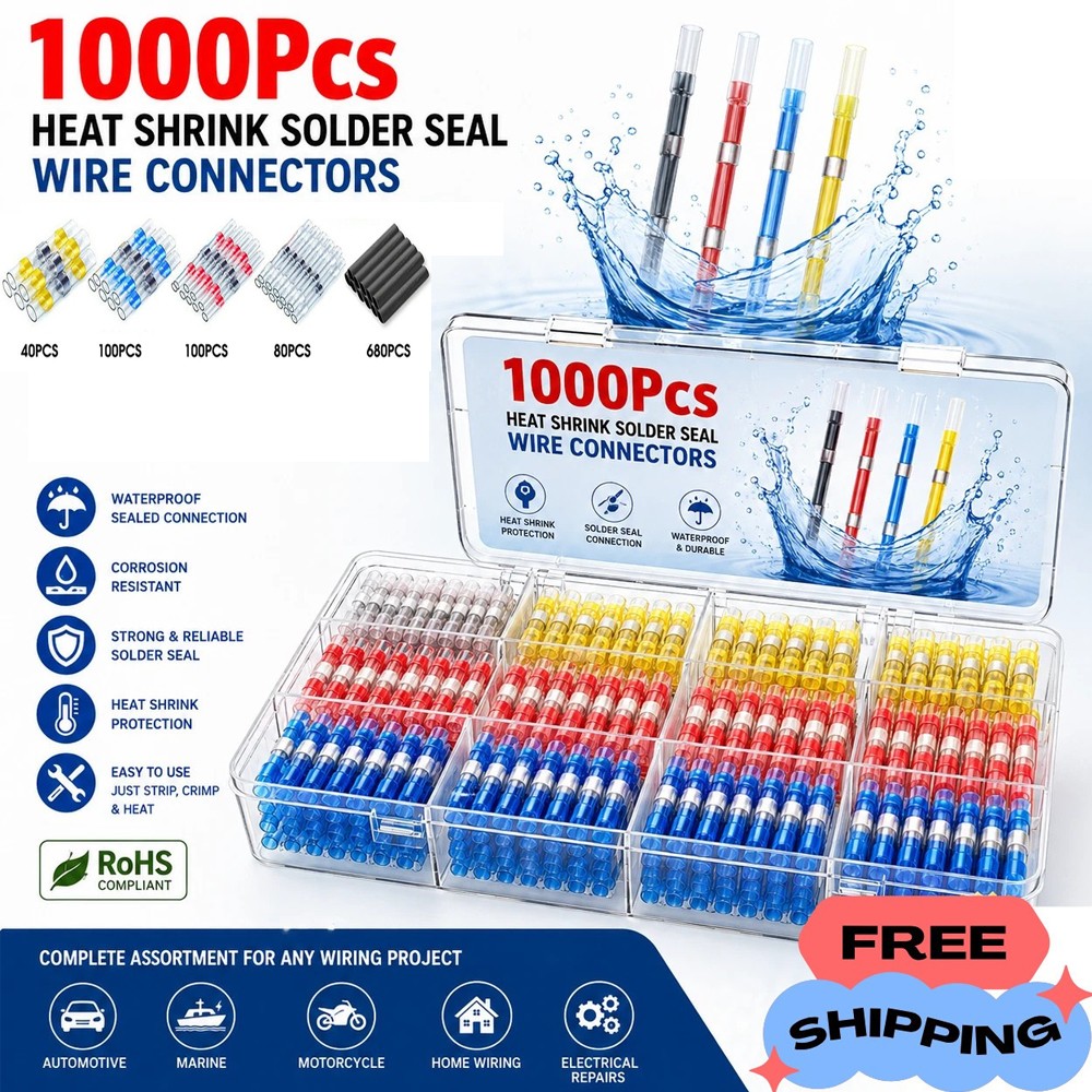 1000PCS Heat Shrink Waterproof Solder Stick Seal Sleeve Wire Connectors Terminal