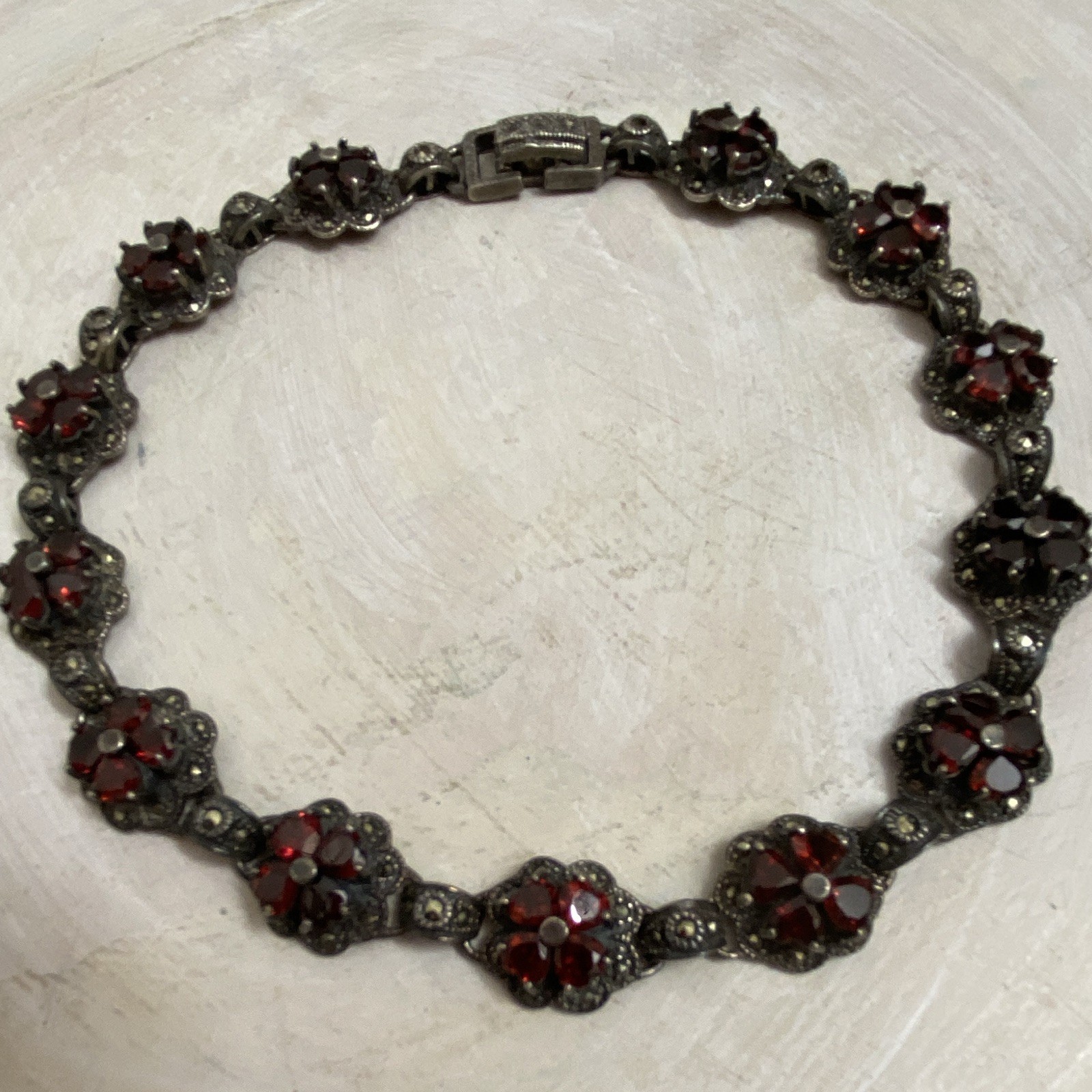 Antique Garnet Marcasite Silver Choker Necklace Heavy RARE Vintage Estate