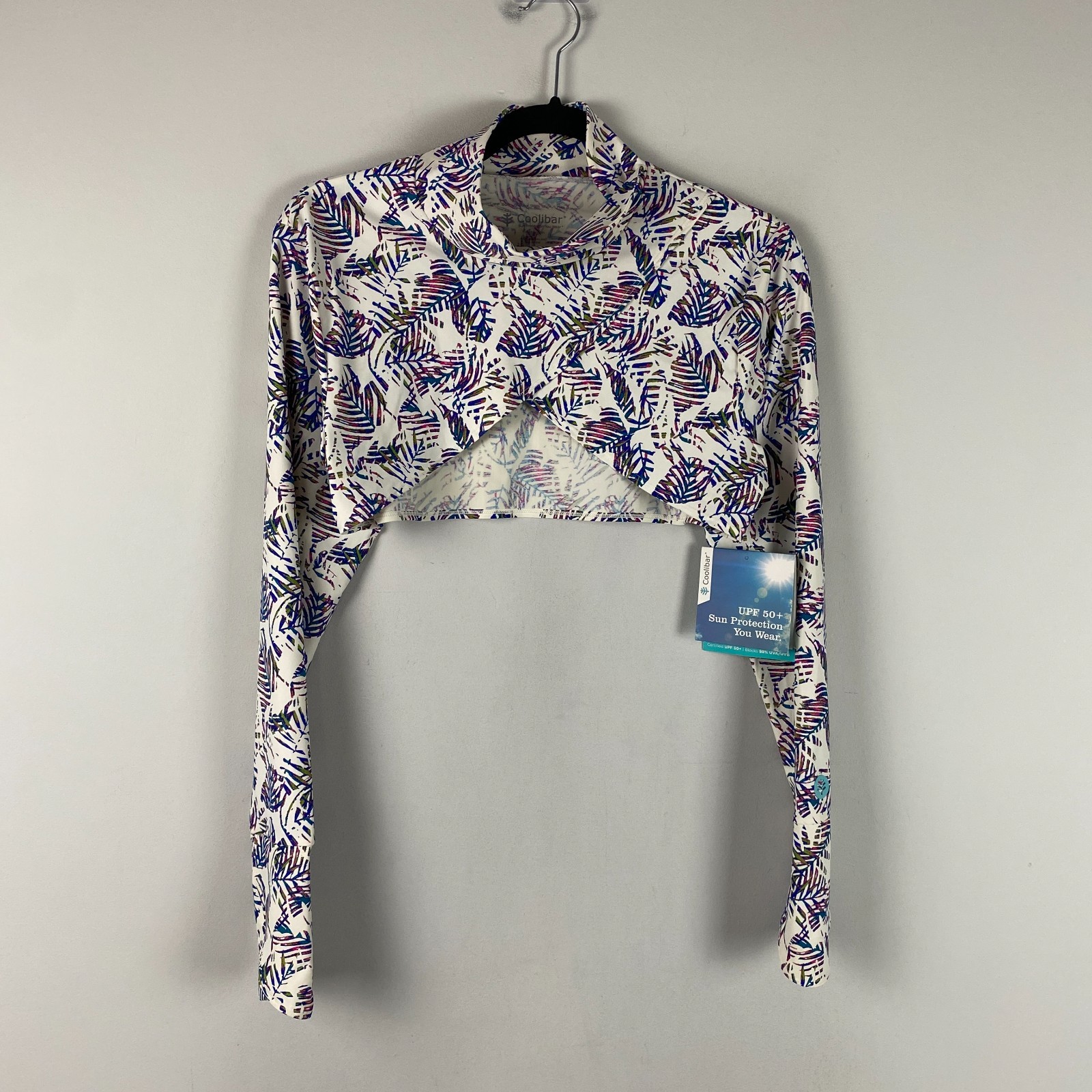 Coolibar Kaycos Shrug Cover Up Womens M Blue UPF 50+ Mock Neck Long Sleeve