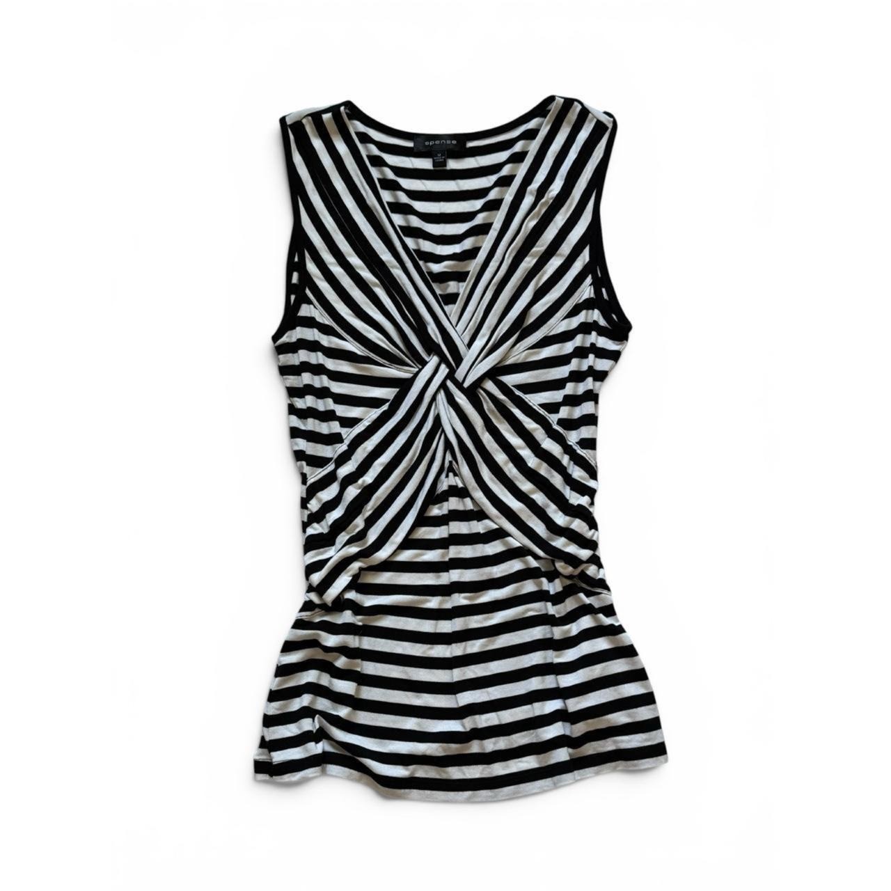 Spense Womens Striped Twist Front Sleeveless Top Black White Y2K Office Siren M Spense Womens Striped Twist Front Sleeveless Top Black White Y2K Office Siren M