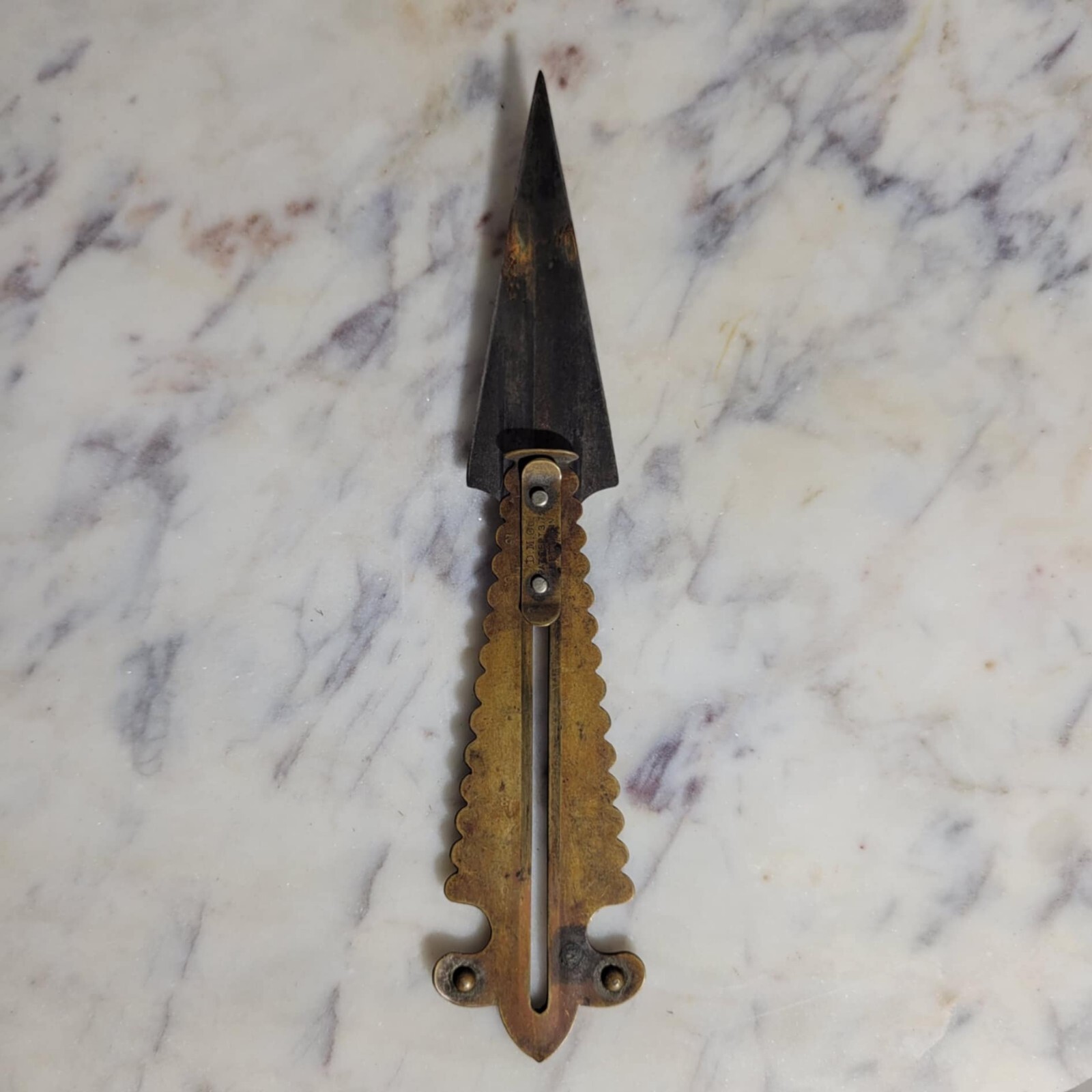 Antique 1872 D.M. Co Brass with Steel Blade Button Hole Gauge & Cutter