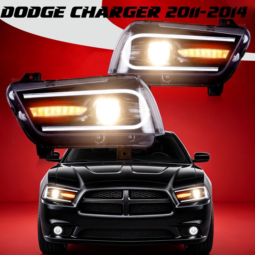 Headlights For 2011-2014 Dodge Charger LD LED Projector Sequential DRL Assembly