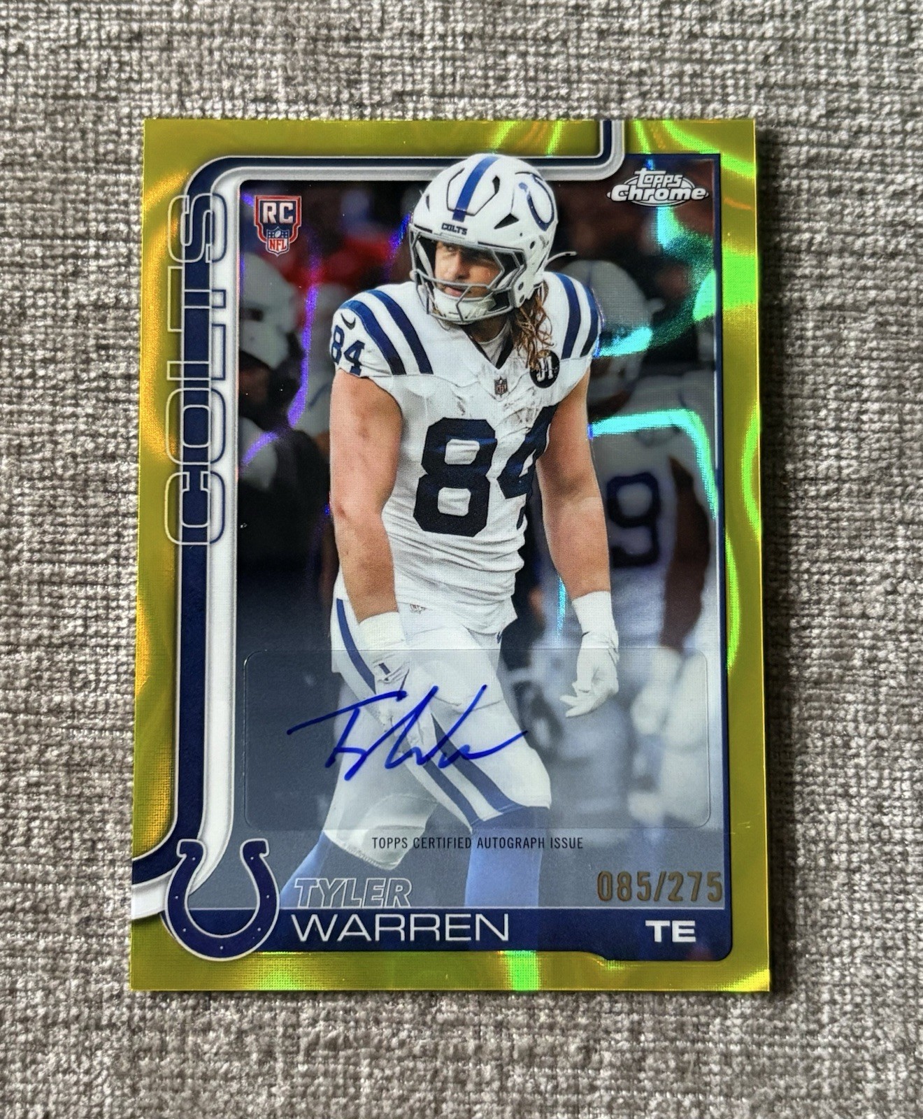 2025 Topps Chrome Tyler Warren Rookie Yellow Lava Auto 085/275
