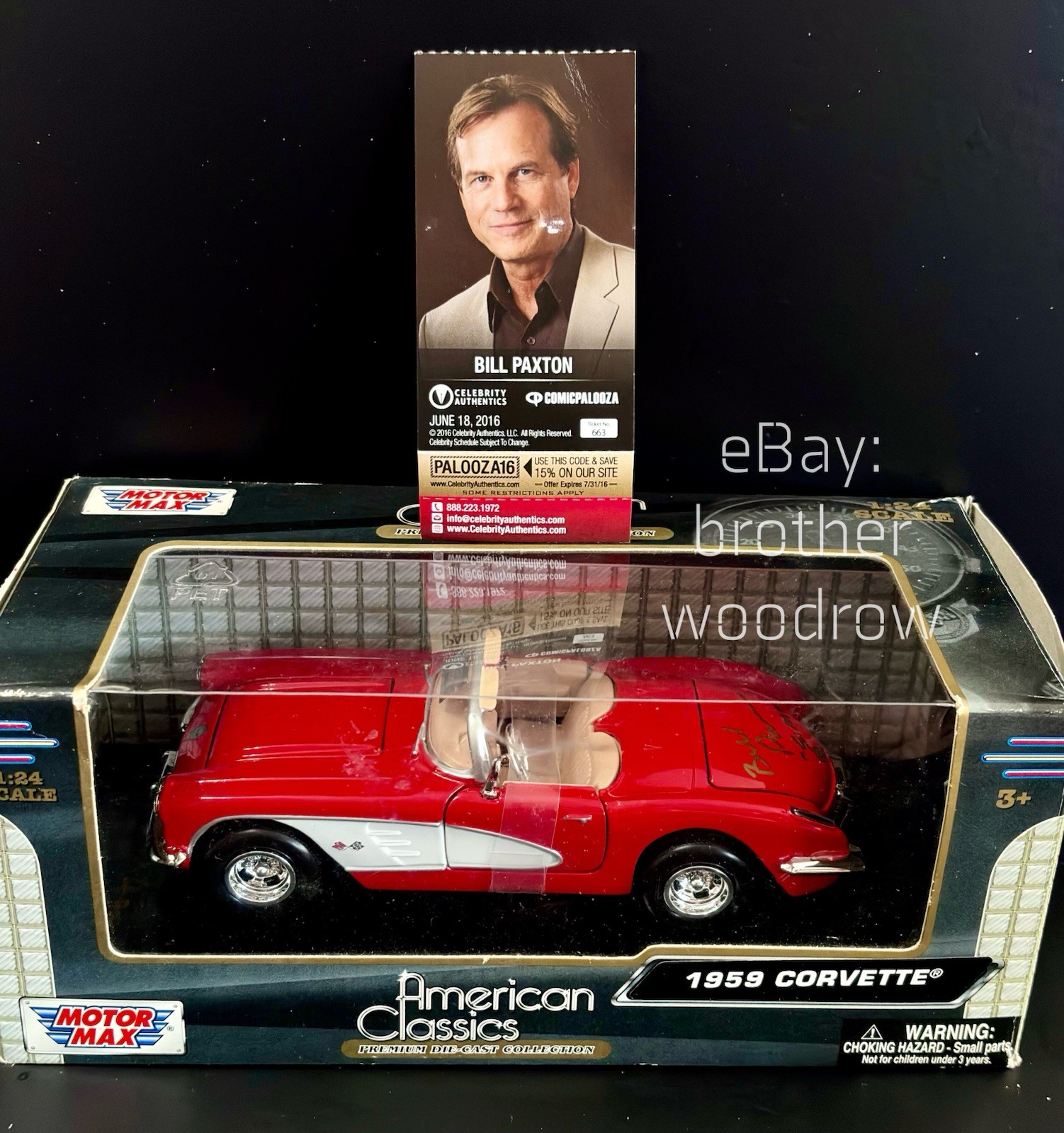 BILL PAXTON SIGNED ‘59 CORVETTE DIECAST TRUE LIES JAMES CAMERON WORTHPOINT OOAK
