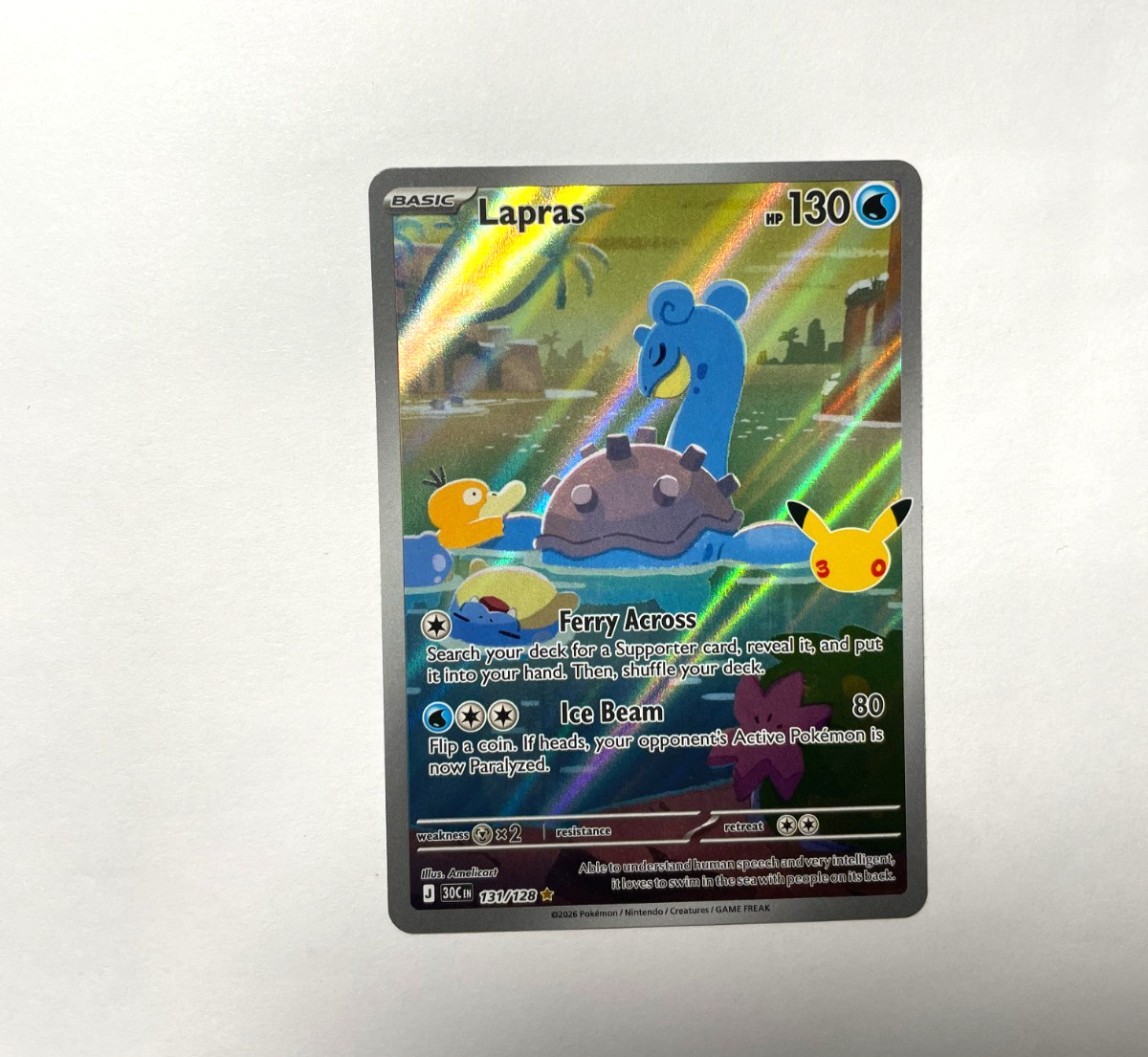 2026 Pokemon 30th Celebration Card 131/128 Lapras IR Illustration Rare Holo