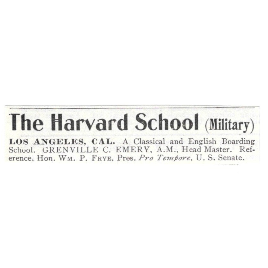 The Harvard Military School Los Angeles CA Grenville C. Emery c1918 Ad AE5-SV3