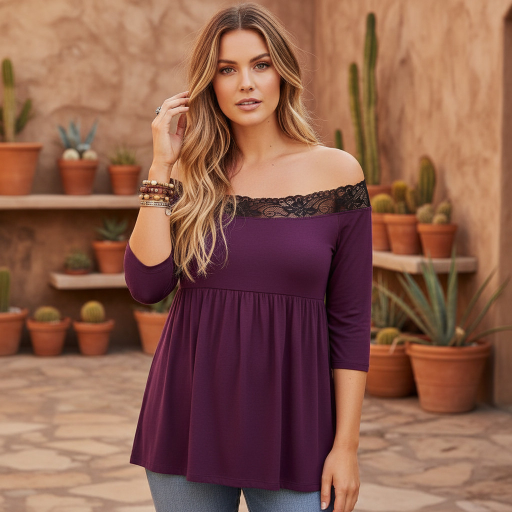 Torrid 1X Purple Off Shoulder Top Babydoll Lace Boho Whimsigoth Witchy Moody