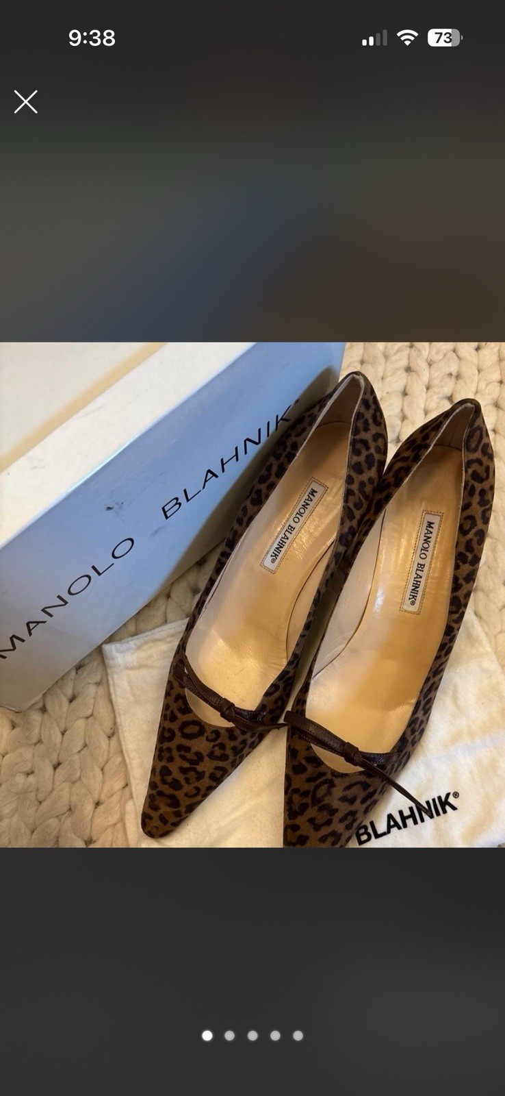Manolo Blahnik Leopard Print Suede Pointed Toe Bow Slip-On Pumps US 9.5 Manolo Blahnik Leopard Print Suede Pointed Toe Bow Slip-On Pumps US 9.5