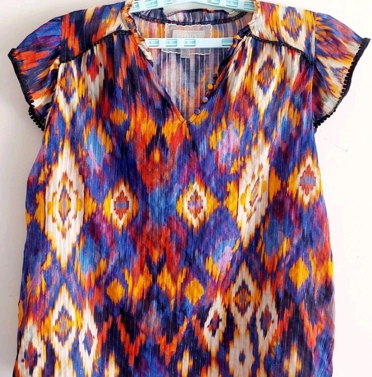 CUPIO Top Women’s 3X Multicolor Lightweight Woven Blouse Cap Sleeves