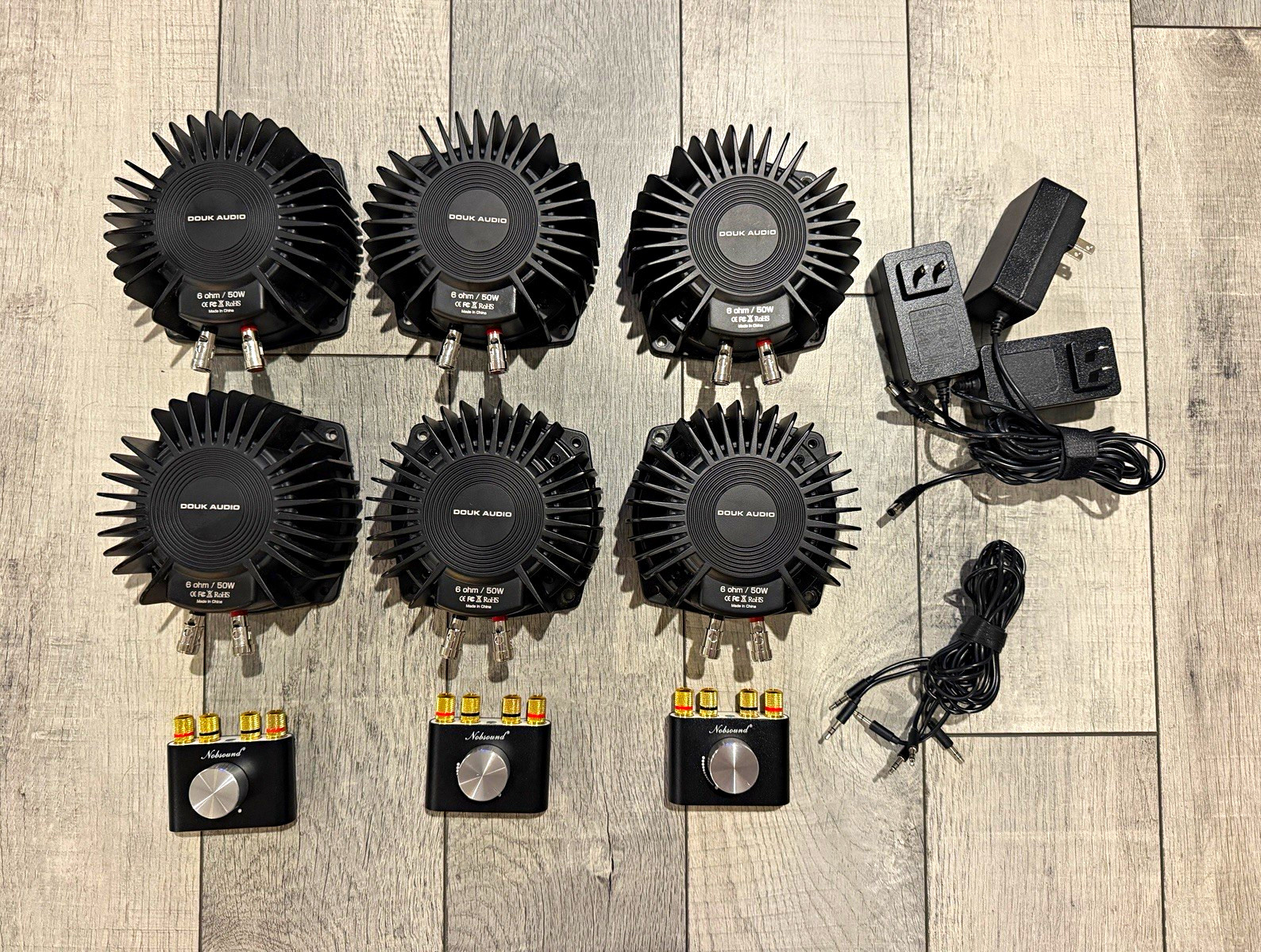 6x DOUK AUDIO Bass Shakers 50W 6Ω + 3 Amps Racing Sim Haptic Feedback Bundle
