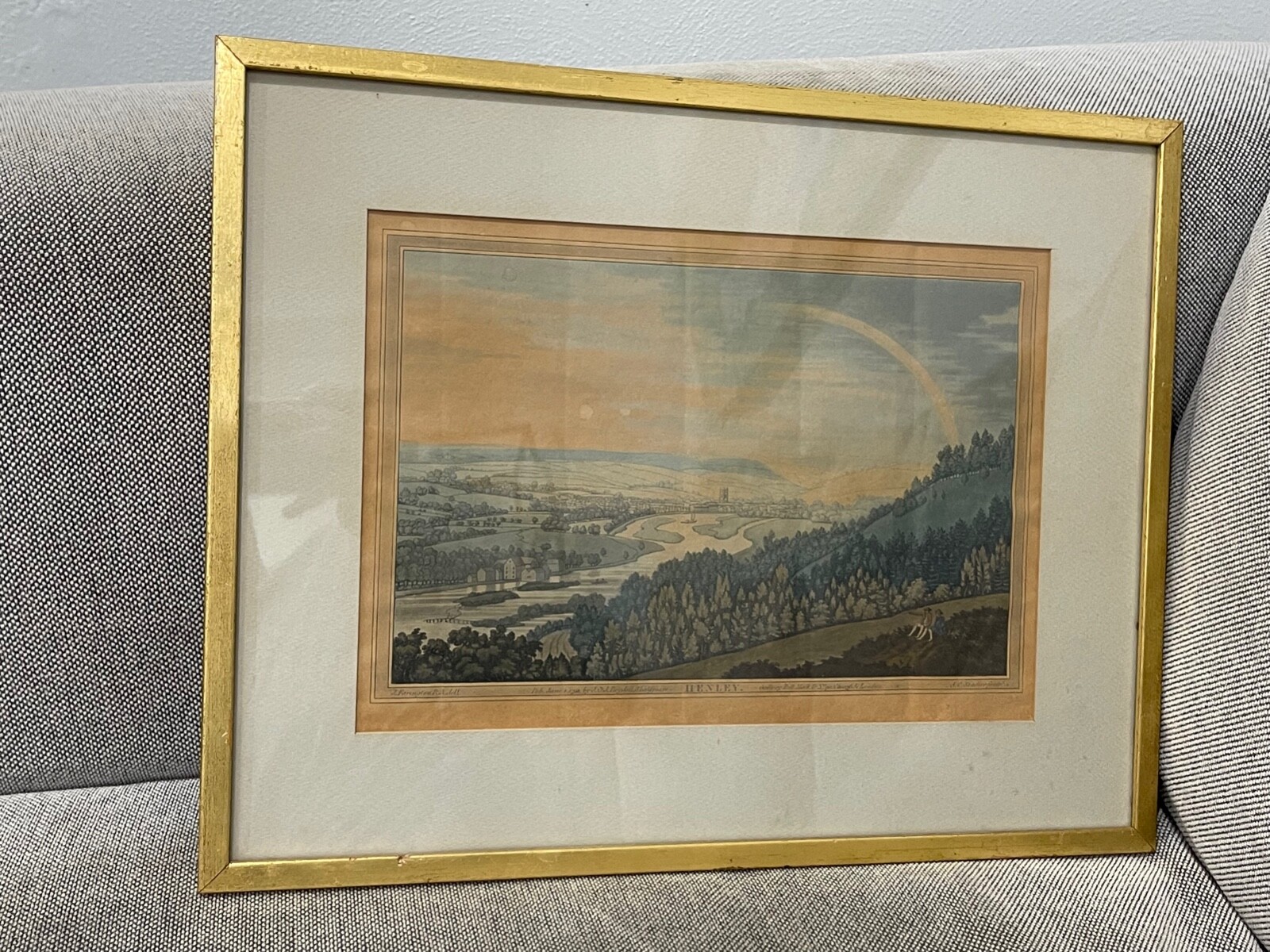 Antique 1793 English Hand Colored Engraving Print Landscape Henley