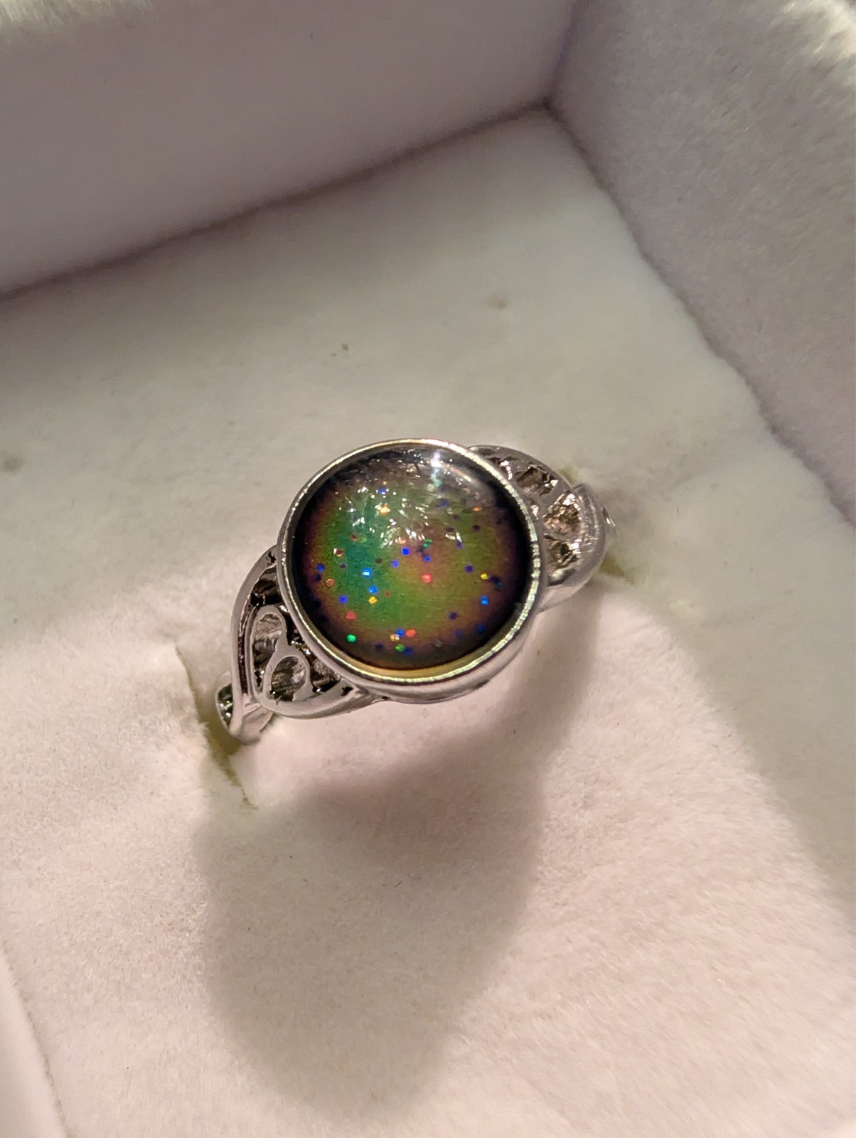 Sterling 925 Sz 6 Nostalgic Mystical Mood Ring W/ Australian Crushed Opal Resin