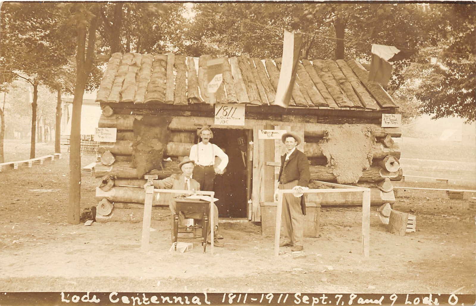 F70/ Lodi Ohio RPPC Postcard Medina Co 1911 Log Cabin Home Coming 7