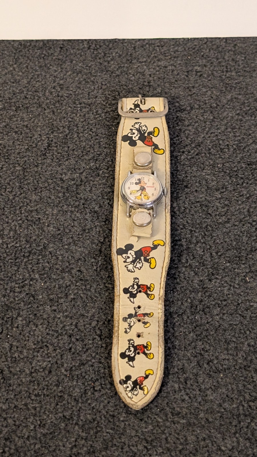 Vtg 60/70\'s Ingersoll/Disney Mickey Mouse Watch Original Leather Strap Wind 1101