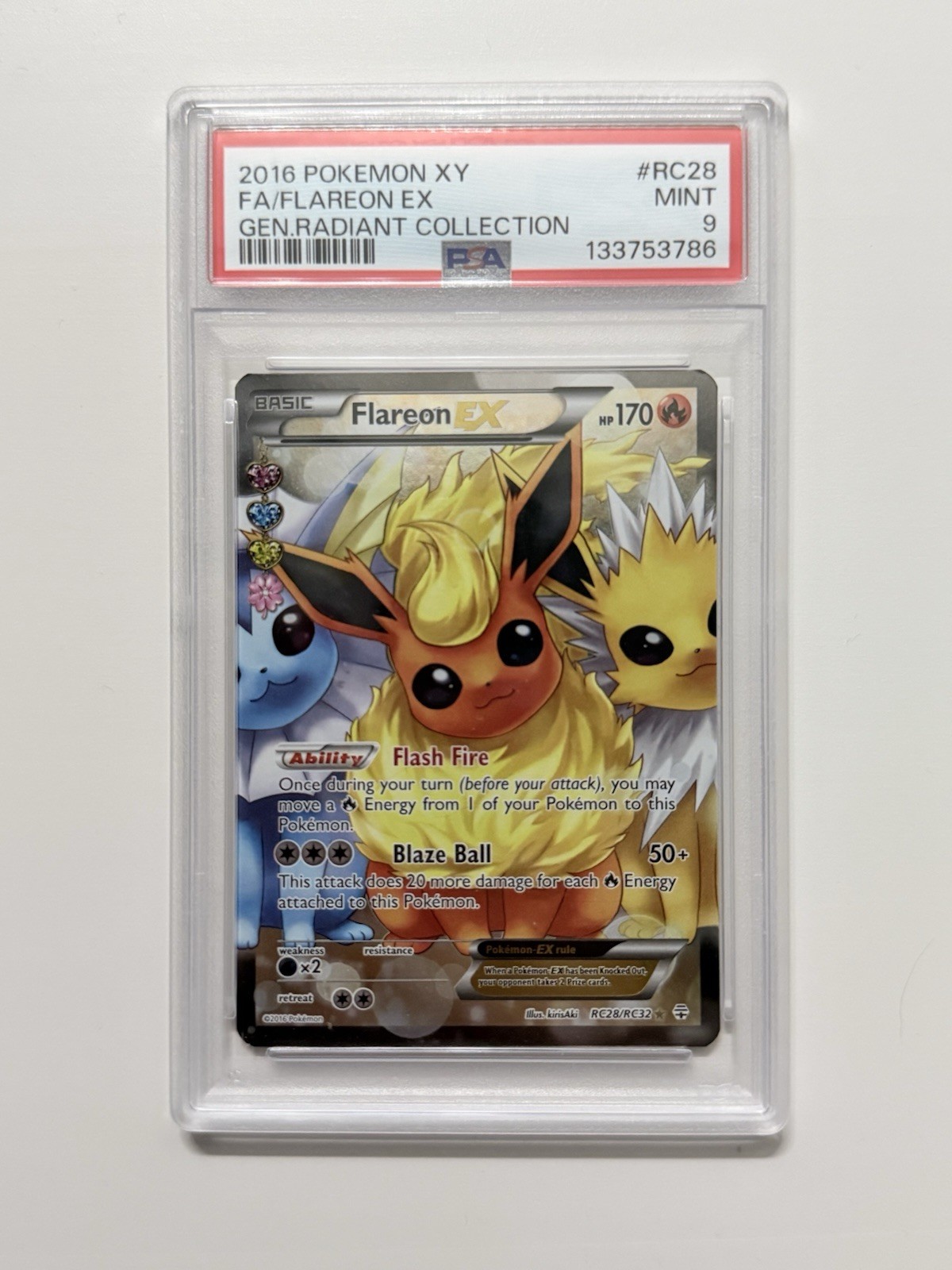 Pokemon 2016 Flareon EX Full Art Holo RC28-32 PSA 9