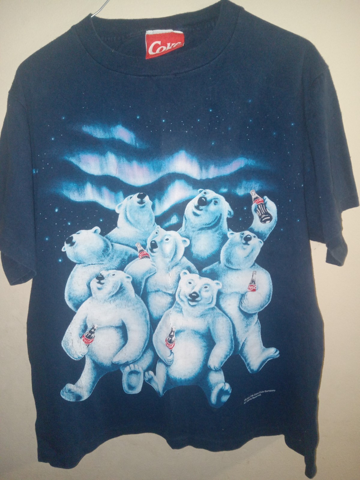 VTG Coca Cola Coke 1994 Polar Bears Navy Shirt Sz L Single Stitch Double Sided VTG Coca Cola Coke 1994 Polar Bears Navy Shirt Sz L Single Stitch Double Sided