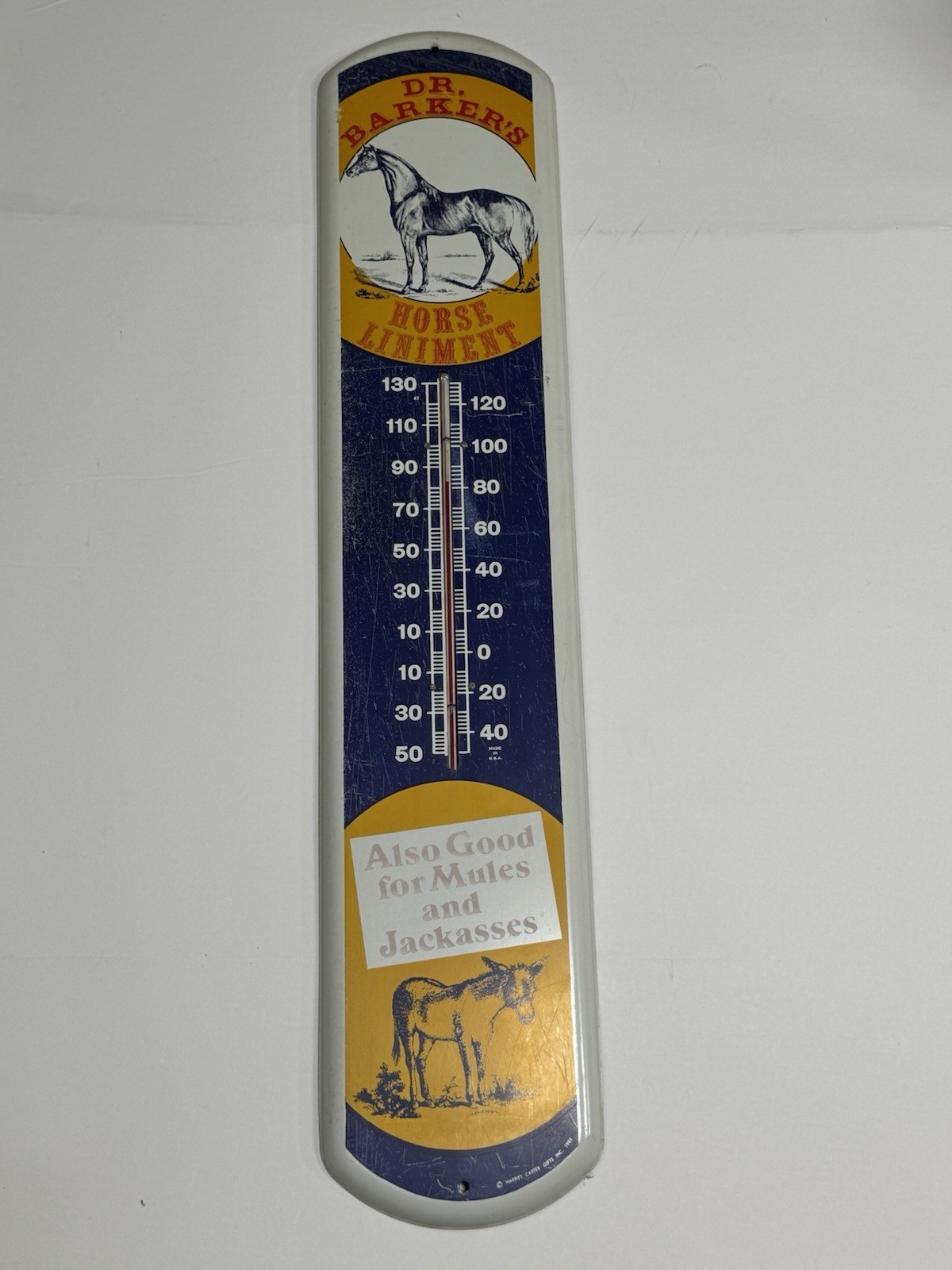 Vintage-style Advertising Thermometer for Dr. Barker's Horse Liniment 1981 USA Vintage-style Advertising Thermometer for Dr. Barker's Horse Liniment 1981 USA