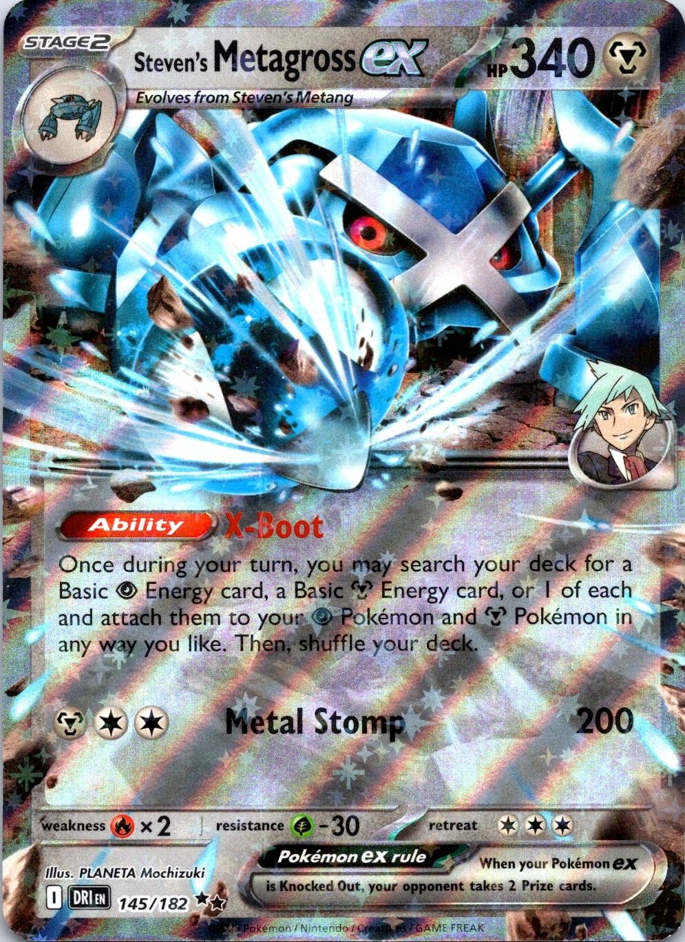 Steven\'s Metagross ex 145/182 Double Rare Destined Rivals Pokemon Holo Near Mint