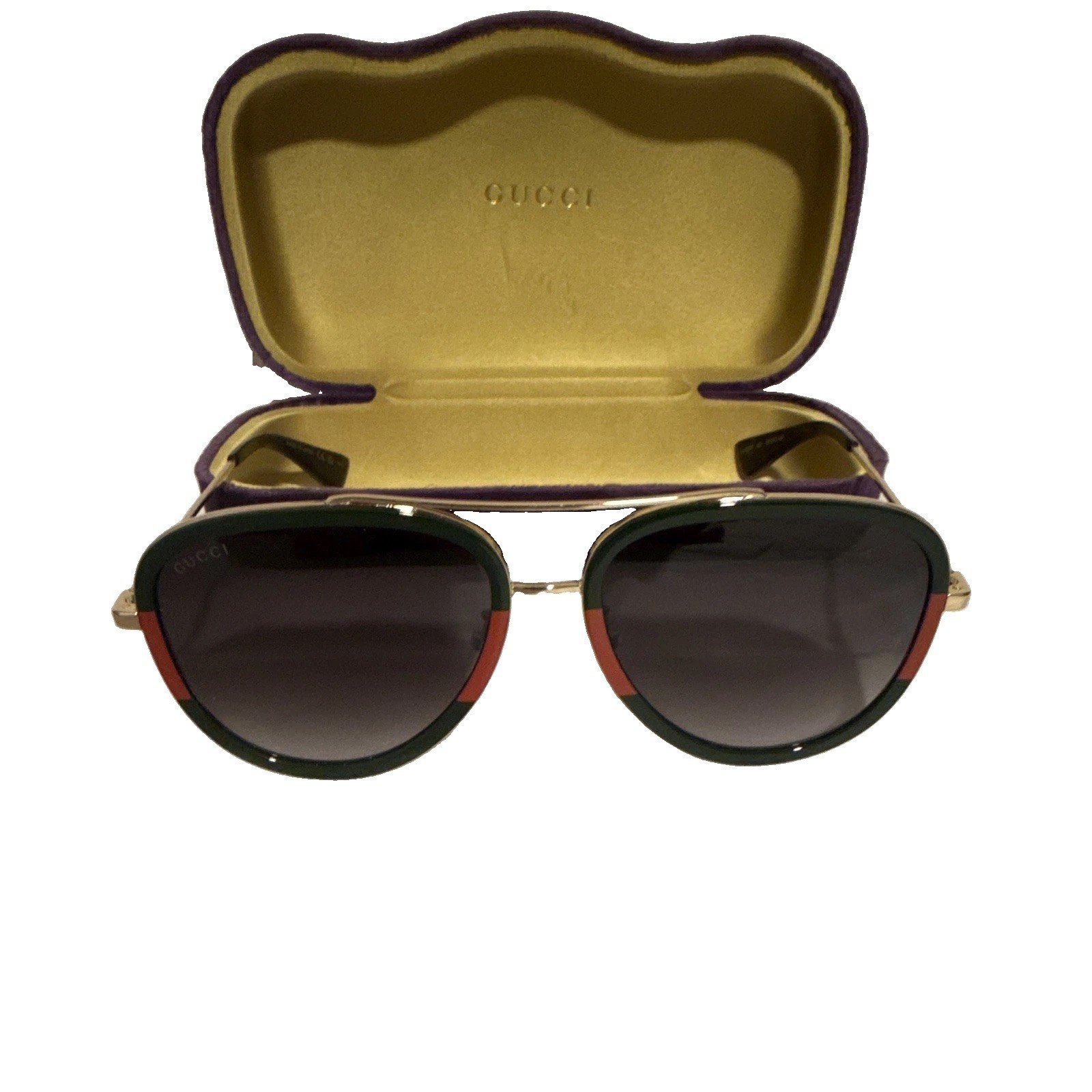 Gucci GG0062S 003 Aviator Sunglasses Gold Green Red 57-17-140 w/ Case Gucci GG0062S 003 Aviator Sunglasses Gold Green Red 57-17-140 w/ Case