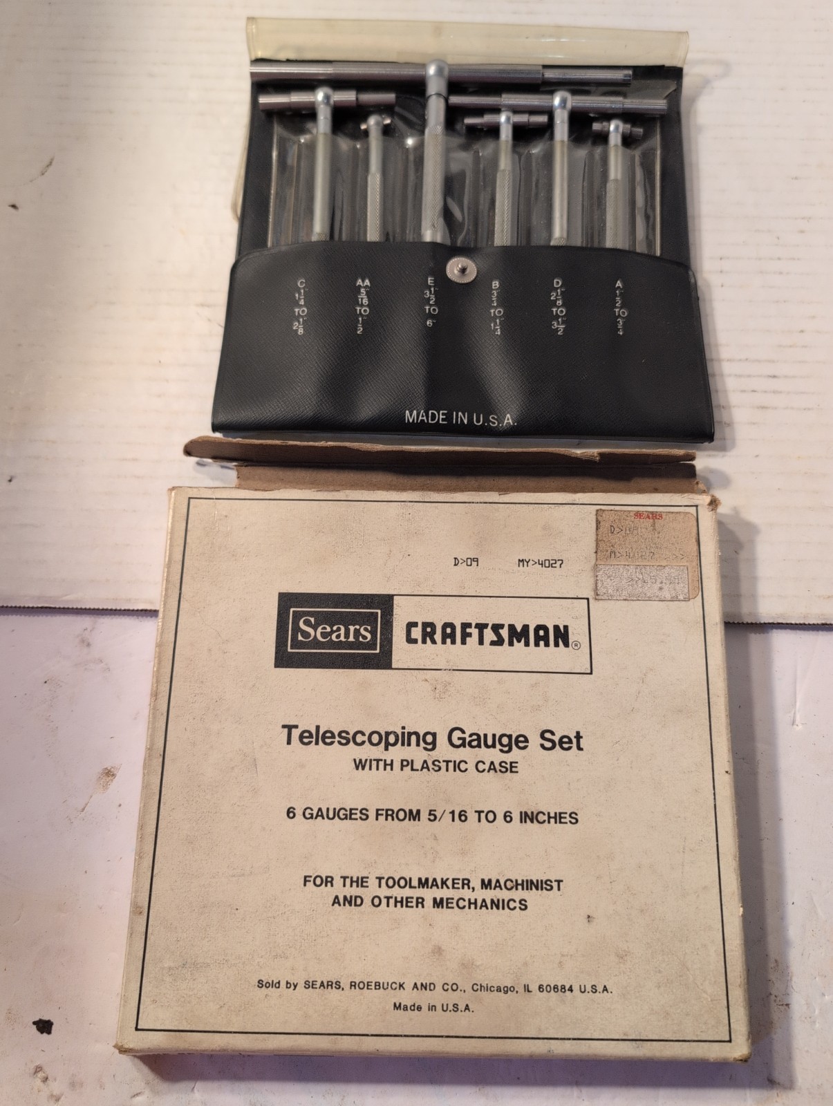 Vintage Sears Craftsman 9-4027 Six Piece Telescoping Gage Set 5/16