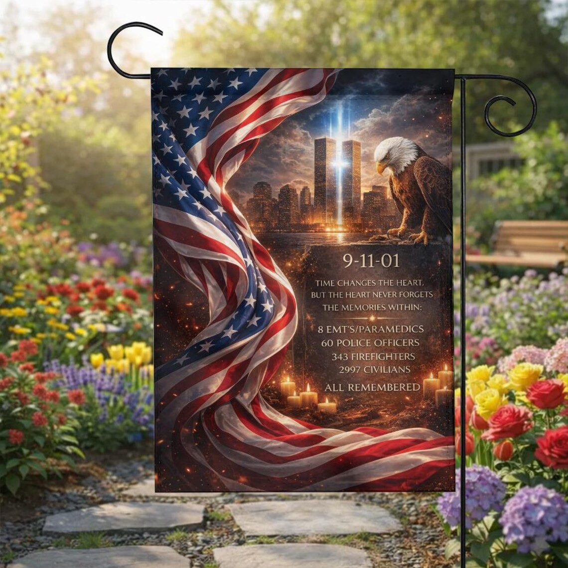 Patriot Day 9/11 Remembrance Flag Eagle Twin Towers Light Memorial  Banner