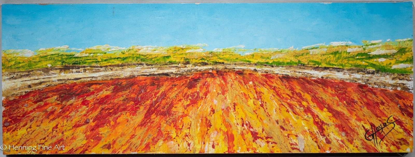 Beautiful Miniature Abstract Painting Panoramic Landscape Sunset Signed G Hoyos