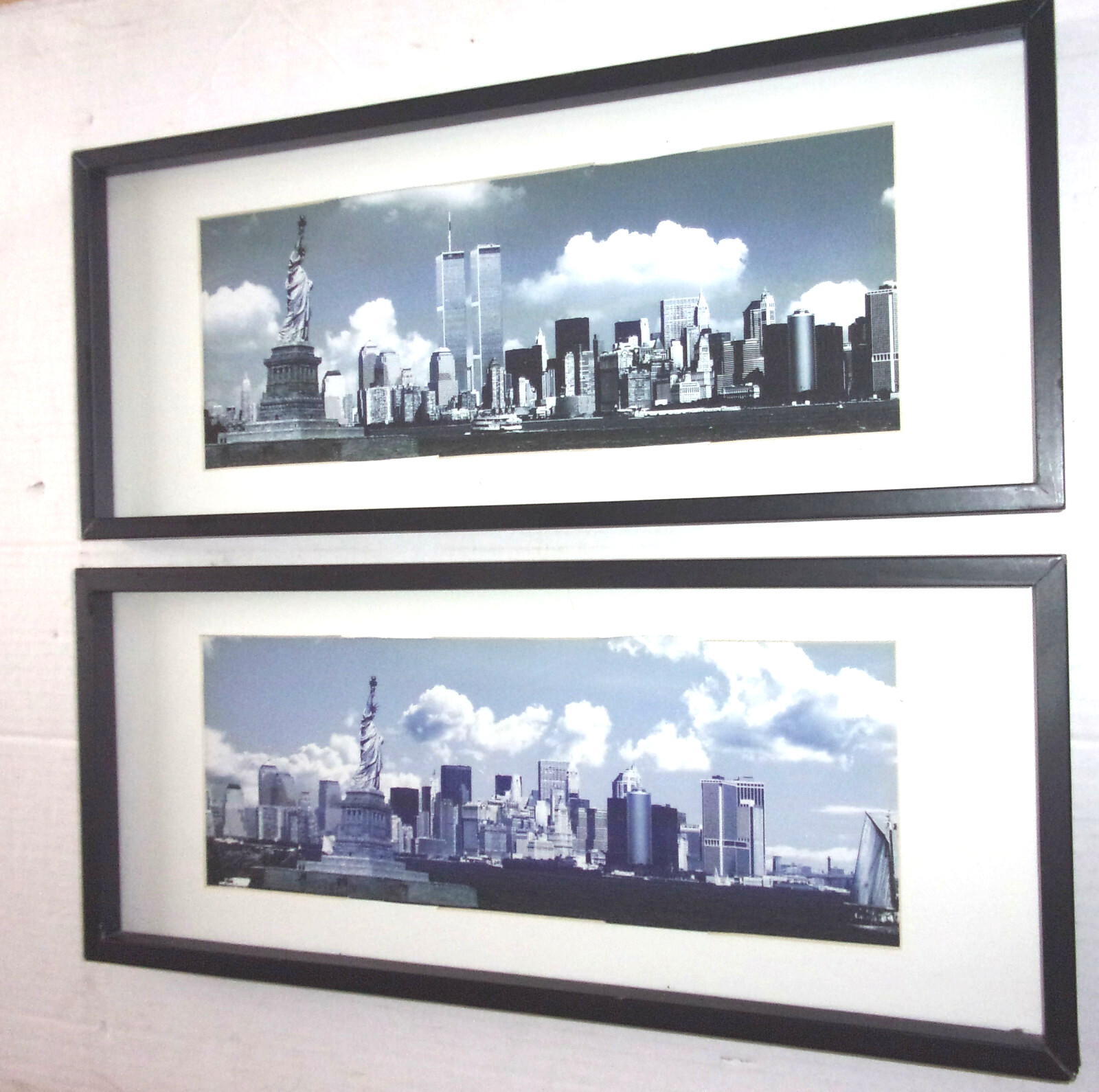 2 Large Framed Photographs of Manhattan Skyline - Before & After 9/11