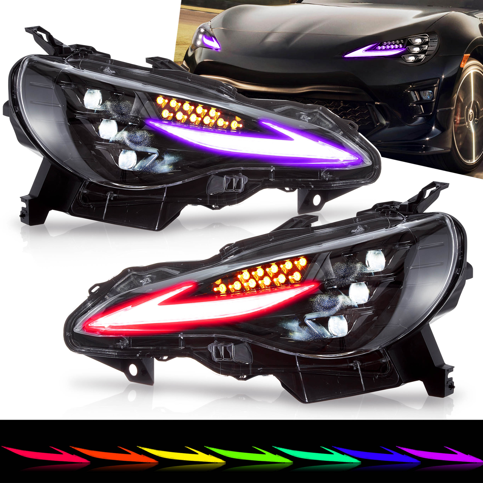 VLAND RGB FULL LED Headlights For 2013-21Toyota GT86 Subaru BRZ FR-S Animation