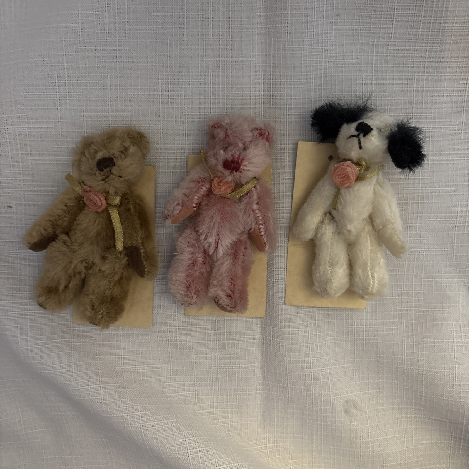 3 Russ Mobears & Friends Mini Dog & 2 Bears Brown Pink White