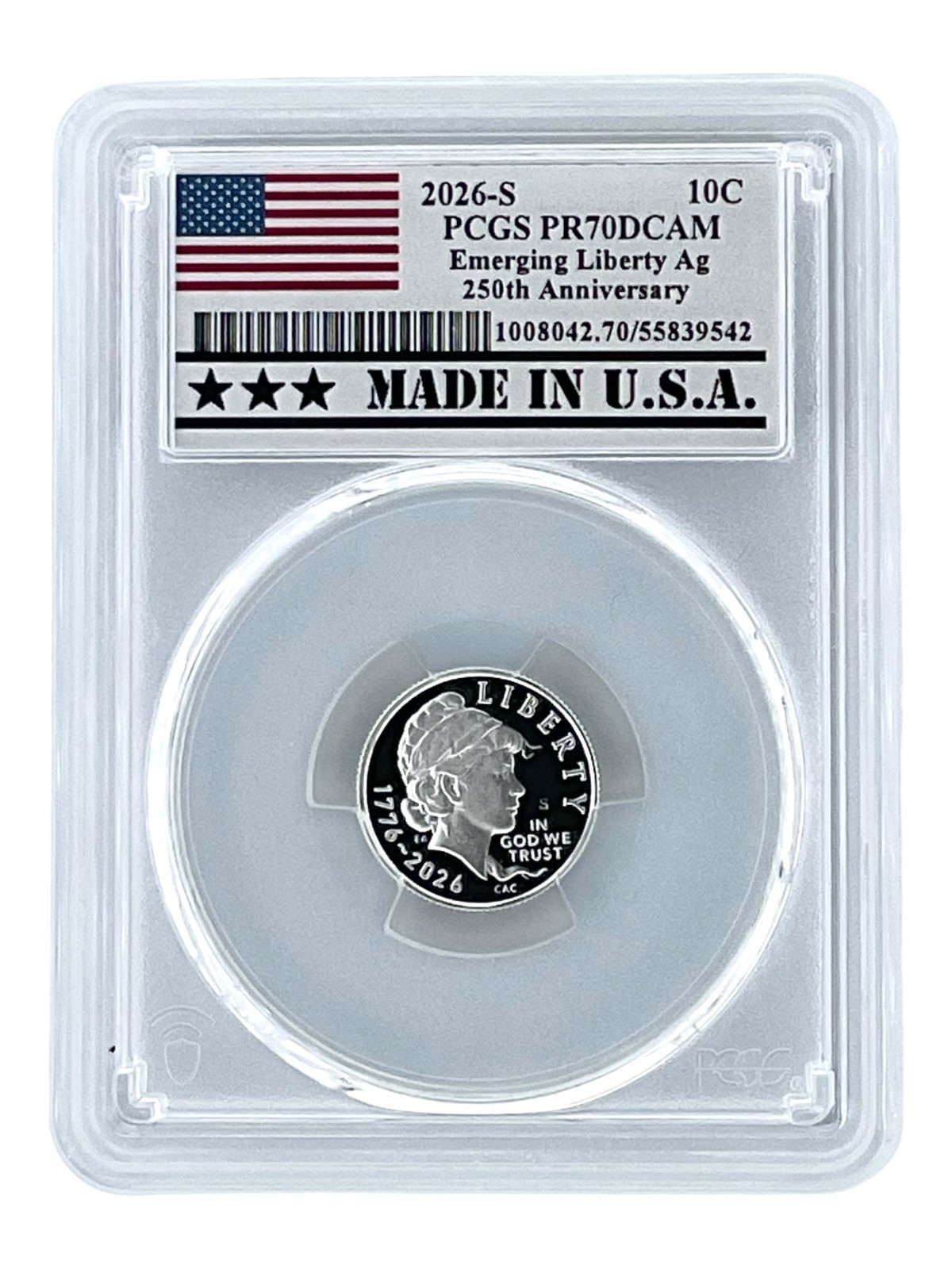 2026 S Silver Emerging Liberty Dime PCGS PR70 DCAM Made In USA Holder
