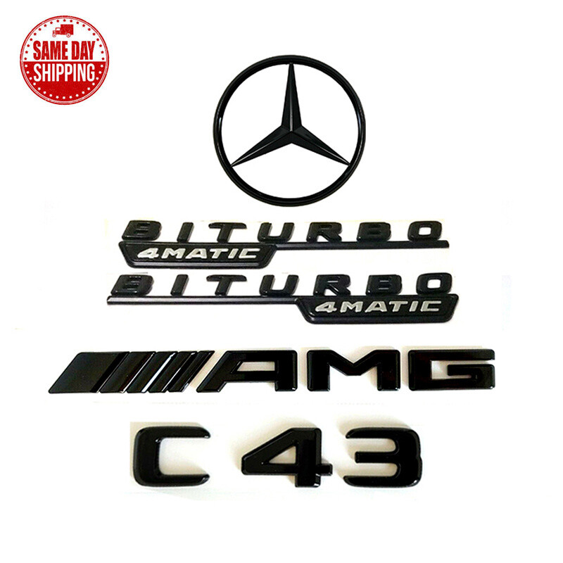 Gloss Black C43 AMG BITURBO 4MATIC Rear Star Emblem Badge For Mercedes Benz C205 Gloss Black C43 AMG BITURBO 4MATIC Rear Star Emblem Badge For Mercedes Benz C205