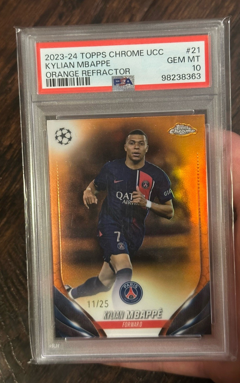 2023-24 Topps Chrome UCC Kylian Mbappe 21 ORANGE Refractor #/25 PSA 10 LOW POP 2023-24 Topps Chrome UCC Kylian Mbappe 21 ORANGE Refractor #/25 PSA 10 LOW POP