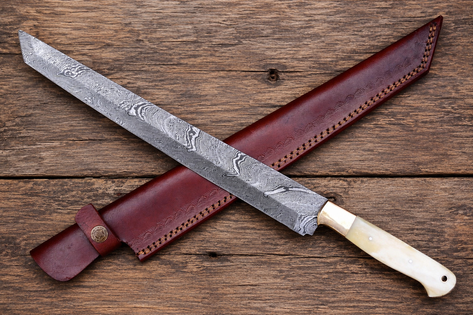 15\'\' Handmade Damascus Brisket Slicer – Bbq Chef Cutting Meat Carving Knife 2202