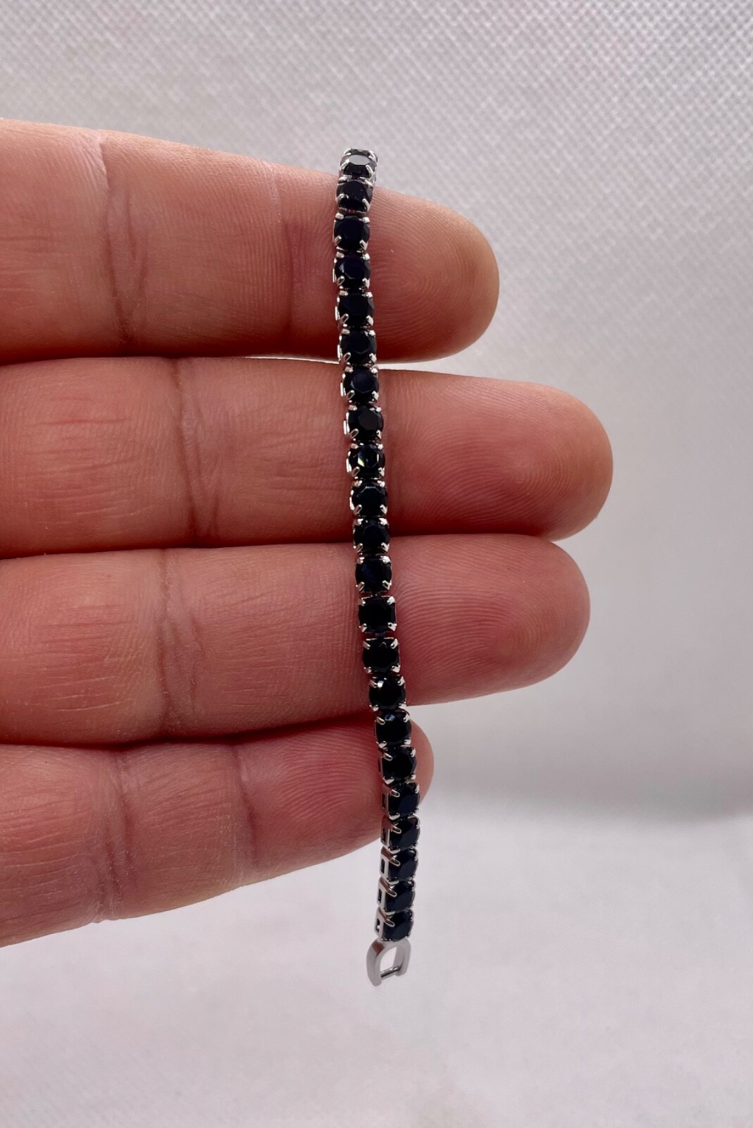 Tennis bracelet simulated black onyx stones 925 sterling silver plated 8\
