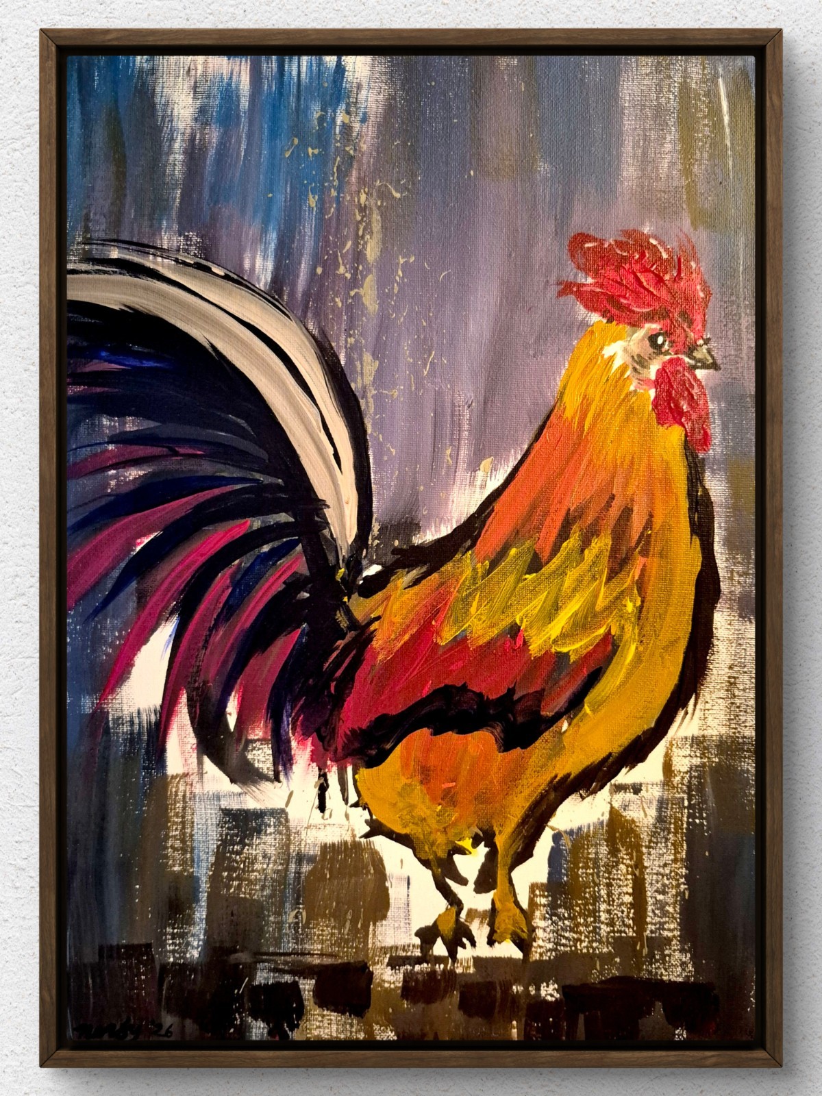Original Hand Painted 12x16 Rooster Abstract Canvas Signed Acrylic Wall Art B25