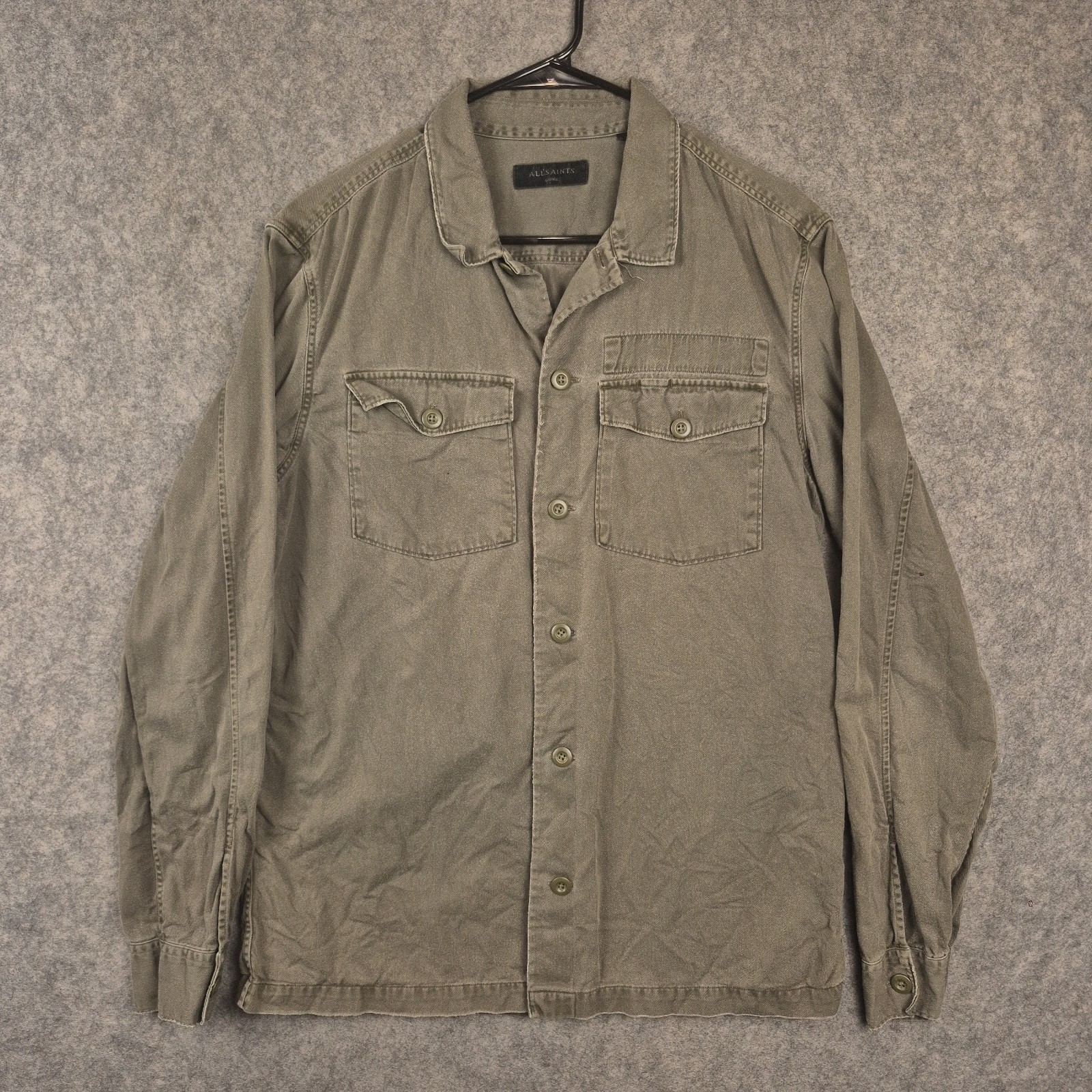 AllSaints Spotter Shirt Mens L Brown Twill Utility Military Overshirt All Saints