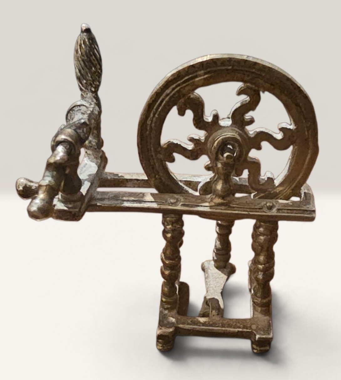 Vintage Italian 925 Sterling Silver Miniature Spinning Wheel Medusa Oro 22.2g