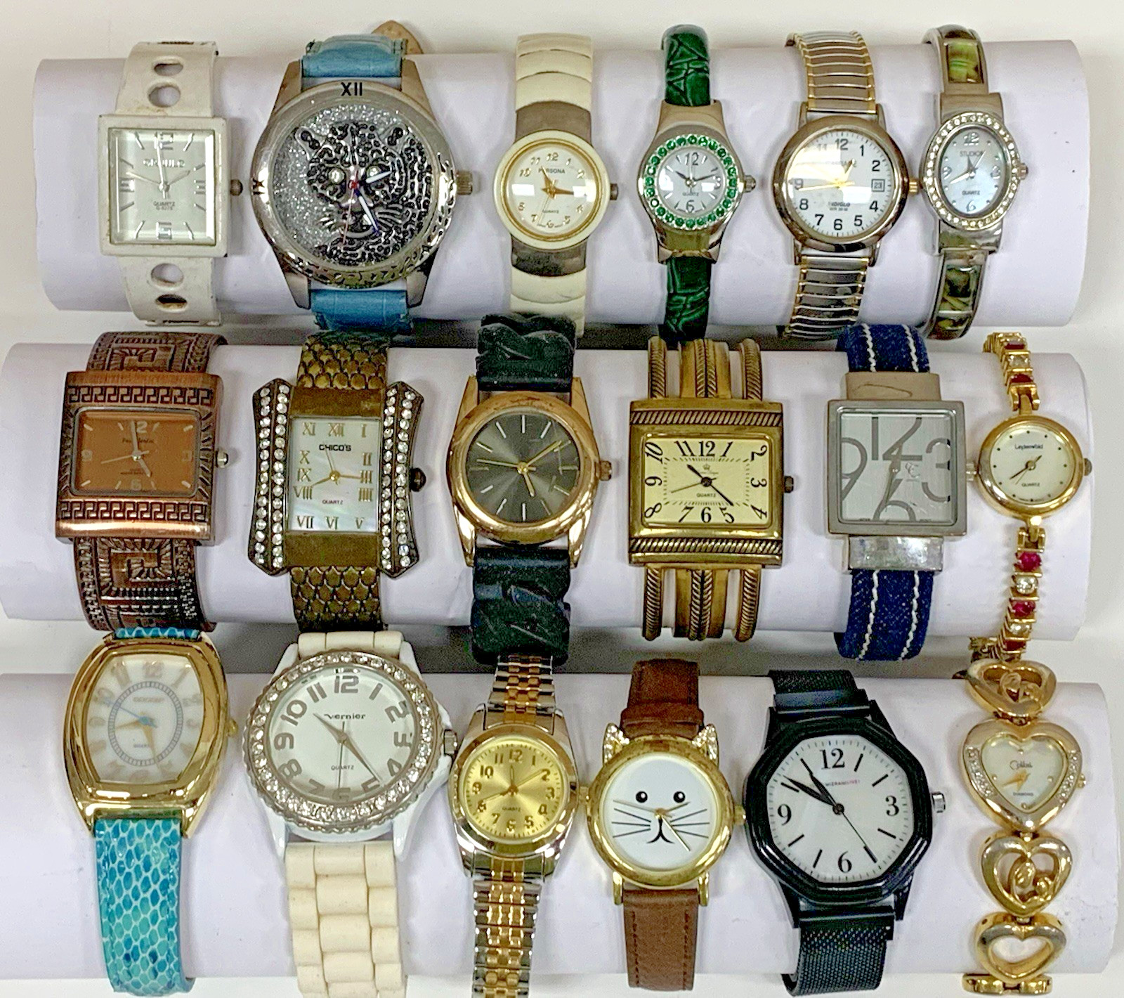 Vtg-Mod Fashion Watch Lot Colibri Lindenwold Chicos Geneva Studio Vernier & More