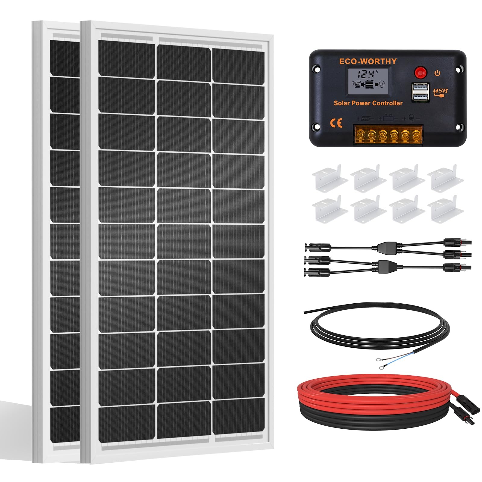 ECO-WORTHY 200 Watts 12 Volt/24 Volt Solar Panel Kit with 200W - KIT, Silver ECO-WORTHY 200 Watts 12 Volt/24 Volt Solar Panel Kit with 200W - KIT, Silver