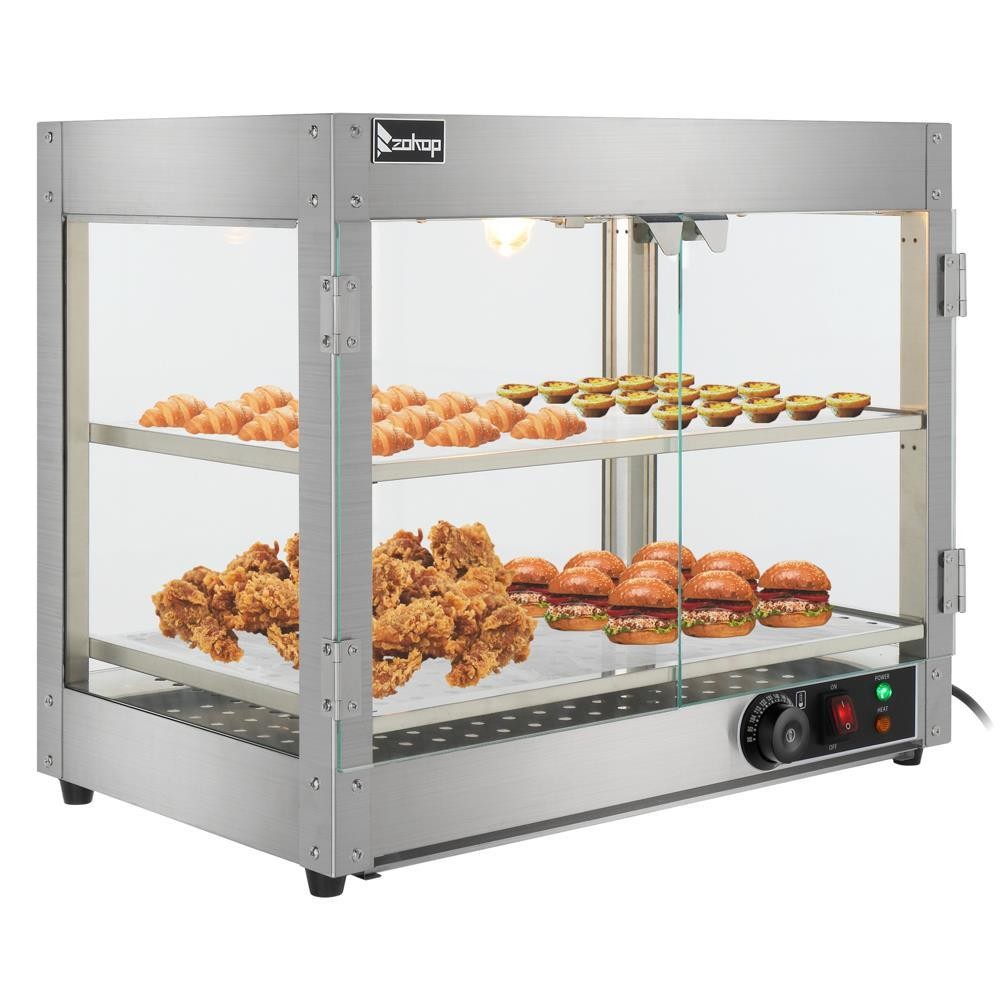 2 Tiers Food Warmer Display Case Commercial Food Pizza Heated Showcase Durable