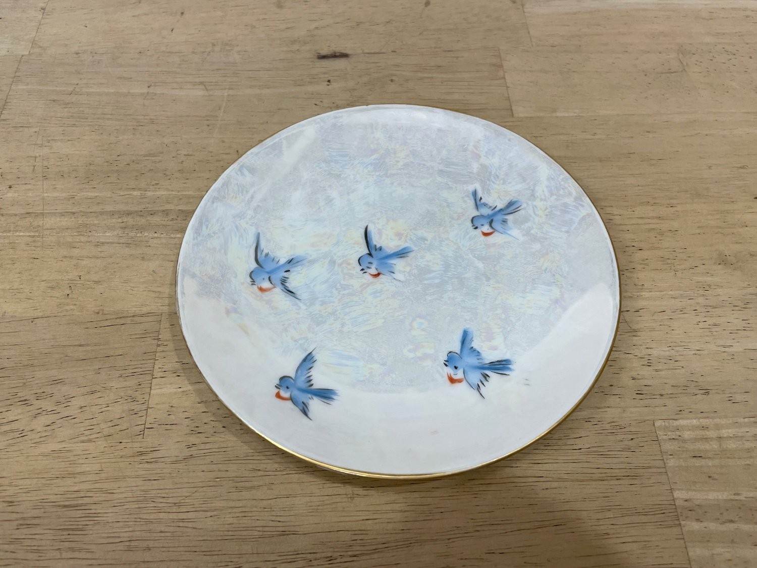 Vintage Epiag Czechoslovakia Lusterware Bluebird Floral Plate Gold Rim 6.75