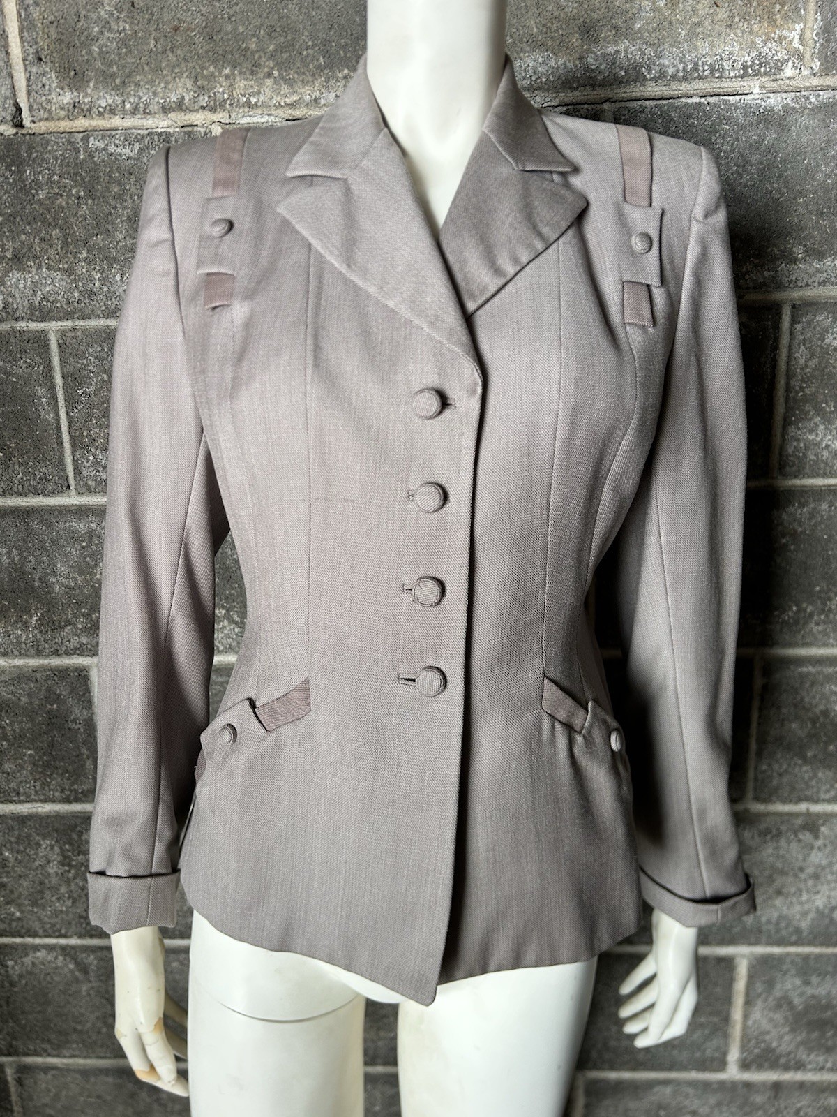 Vintage 1940s gabardine wool Suit fitted Jacket classy pinup rockabilly M 