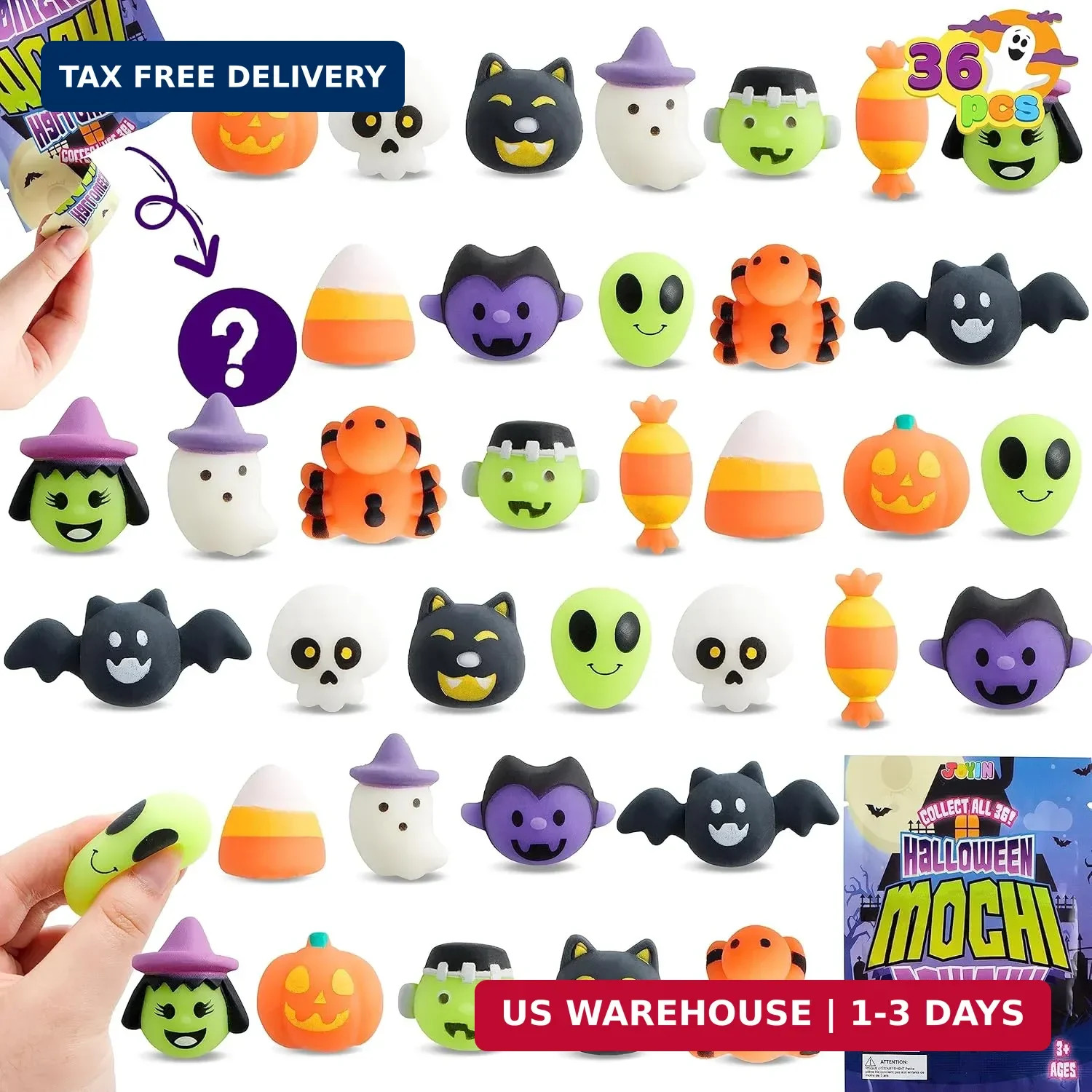 JOYIN 36 Pcs Halloween Mochi Squishy Toy in Blind Bags with 12 Characters for St
