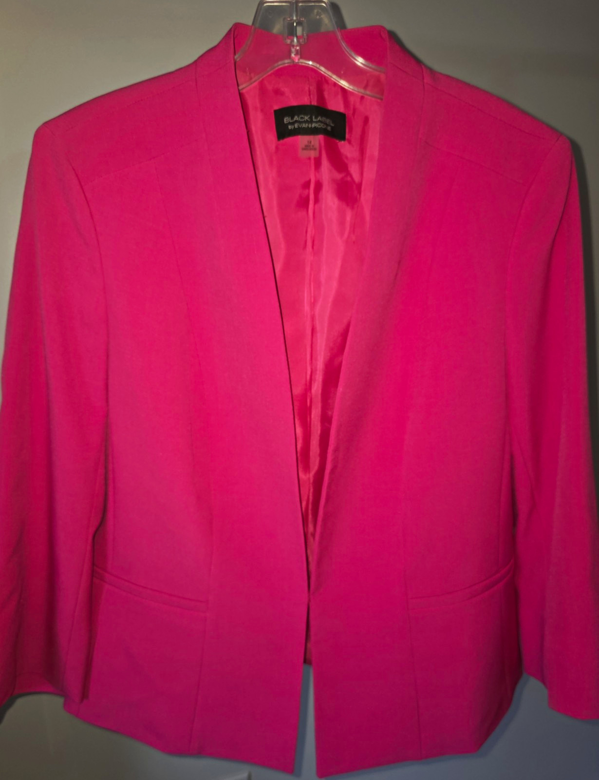 Evan-Picone Black Label Women\'s Pink Open Front Mid-Length Blazer Pockets 14