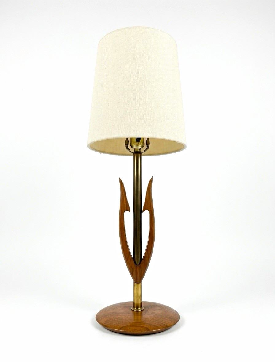 1960s MCM Sculptural Walnut & Brass Table Lamp - Modeline Style. No Shade/Harp. 1960s MCM Sculptural Walnut & Brass Table Lamp - Modeline Style. No Shade/Harp.