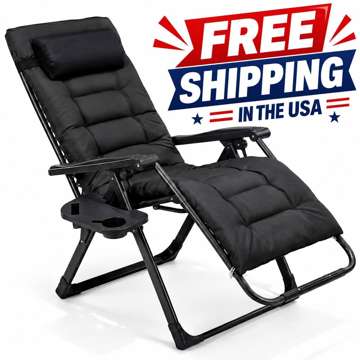 Zero Gravity Reclining Lounge Chair Folding Padded Outdoor Patio Cup Holder