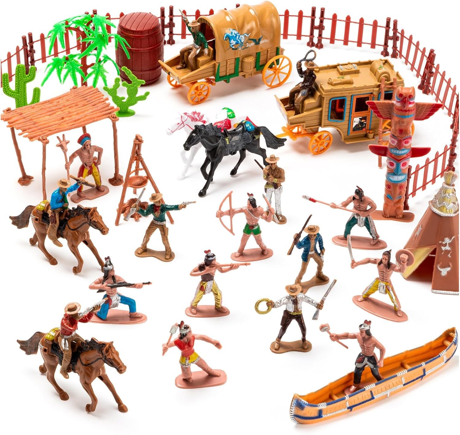 West Cowboys and Indians Toys, Plastic Native American Indians Figures Toys Set