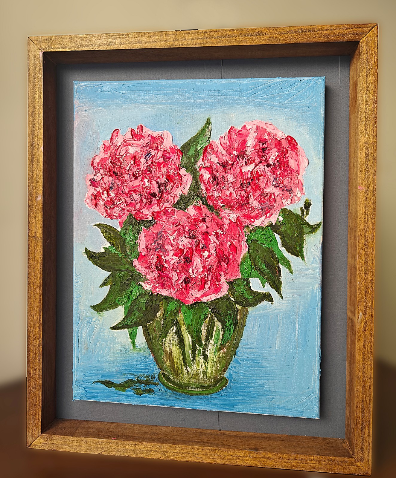 Vasilyev V. Original Oil Painting Pink Flowers Floral Still Life Impasto Framed